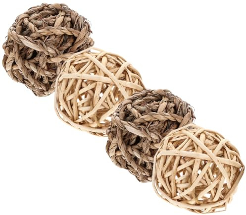 DOITOOL Balle à mâcher Naturelle pour Petits Animaux 4 pièces, Balle en Paille pour Lapin, Chinchilla et Hamster, Jouet Dentaire et friandise pour Cage, Balle ludique pour Soins des Dents