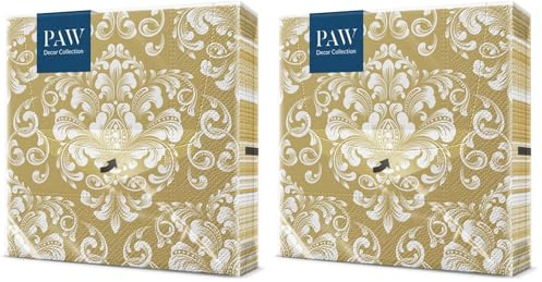 PAW - Servietten 3-lagig (33 x 33 cm) I 20 Stück I Perfekt für Kommunion, Hochzeit, Konfirmation und Feiern I Papierservietten Bunt I Besondere Anlässe, Ornamente, Gold I Beautiful Moments