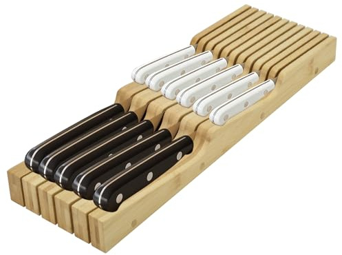 Knife Drawer Organizer, Bamboo in-Drawer Knife Block Organizer Kitchen Steak Knives Holder Organizer for Drawer, 11 Knives Slots (11 Knife Slots)