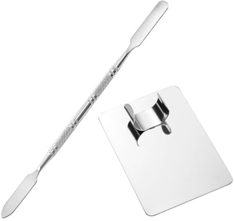 IWOWHERO Palette de Mélange en Acier Inoxydable avec Spatule, Plateau de Maquillage Portable pour Fond de Teint et Pigments, Outil Professionnel pour Nail Art et Beauté, Format Compact