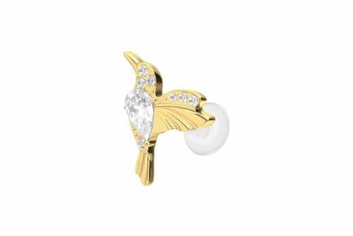 PIERCINGLINE Piercing Stecker PTFE Labret mit Innengewinde + Titan-Aufsatz KOLIBRI Goldfarben Stablänge: 10mm | Stabstärke: 1,2mm