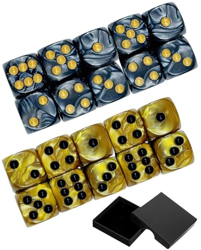 DAFNE Dadi multifaccia da 20 pezzi, formato D6, dadi in acrilico da 16 mm, set di dadi, set di dadi per giochi da tavolo D&D RPG (Perla nera e perla oro)