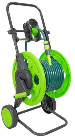 Asixxsix Carrello Avvolgitubo da Giardino, Supporti Integrati per Tubi Dell'acqua da Giardino, Strumenti Mobili con Dispositivo Guida Tubo e 2 Ruote per Lavaggio Auto, Giardinaggio