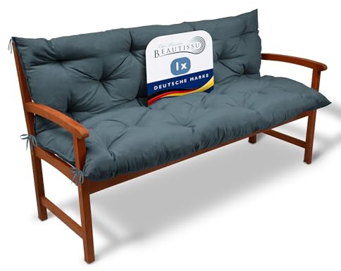Beautissu Bankauflage Sitzkissen & Rückenkissen für Gartenbank Gartenmöbel | 120x50x50cm Taubenblau Outdoor Polsterauflage Gartenbankauflage für Bankkissen Sitzauflage Hollywoodschaukel Garten Flair BR