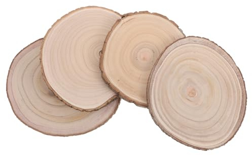 TOGEVAL 4 Stück Runde Holzscheiben aus Natürlichem Holz Einfache zum Bemalen und Schnitzen Rustikale Holzplatten als Dekoration für Selbstgemacht Basteln und Partyfeiern