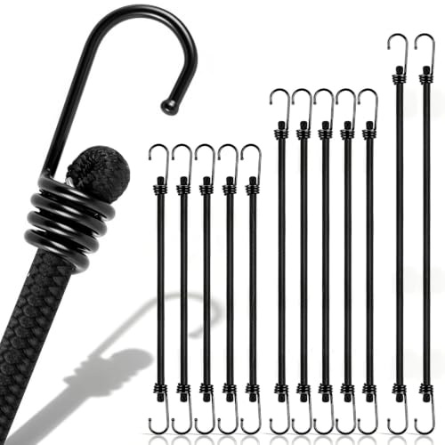 NANASUGUR 12er Set Expander mit Haken, 40CM/60CM/90CM Spanngummi mit Haken, Gepäckspanner, Max. 15 KG Belastbarkeit Geeignet für Outdoor-Reisen, Camping, Gepäckbundel, Handling usw