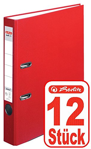 Herlitz Ordner maX.file protect A4, 5 cm, mit Einsteckrückenschild (Rot, 12 Stück | 5cm)