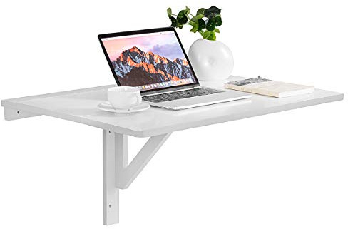 GOPLUS Fällbart väggbord, fällbord, utrymmesbesparande, bärbart justerbart fällbord av MDF och furu, 80 x 60 x 45 cm, laptopbord, skrivbord för vardagsrum, matsal (vit)