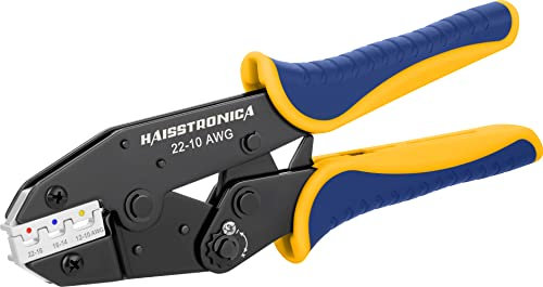 haisstronica Crimping Tool for Heat Shrink Connectors-0,5-6m㎡(AWG 22-10) Ratchet Crimper-Wire Crimping Tools for Insulated Nylon Connectors and Electrical Wire Terminals