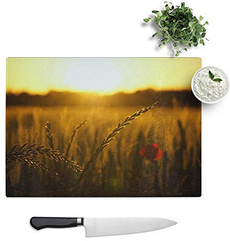 Kitchen Chopping Board Glass - Flower Poppy Field (3) - Textured Worktop Saver Cutting Board - Heat Resistant, Shatterproof and Hygenic - 39 x 28.5 cm