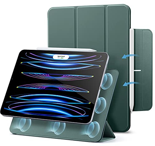 ESR Rebound Magnetic Case Compatible with iPad Pro 11 Inch (2022/2021/2020, 4th/3rd/2nd Generation), Convenient Magnetic Attachment, Two-Way Stand, Full Pencil 2 Support, Auto Sleep/Wake, Forest Green