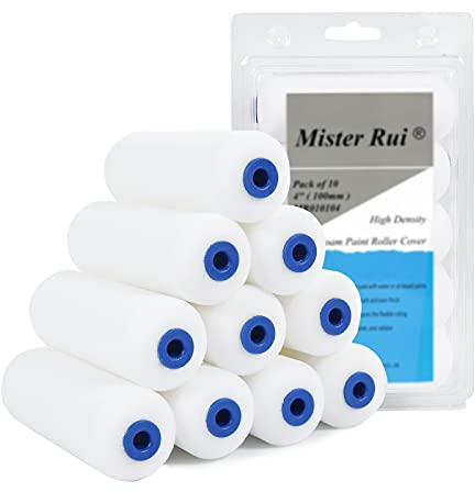 Mister Rui Foam Paint Roller, 4 Inch Sponge Paint Roller, Gloss Roller Set for Painting, Small Paint Roller,4 Inch Foam Rollers 10 Packs