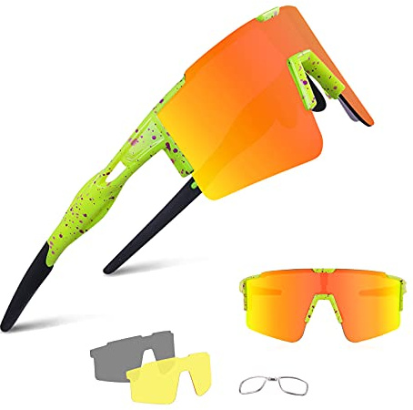 BangLong Polarisierte Sonnenbrille, Fahrradbrille Herren Damen UV 400 Schutz mit 3 Wechselgläser, Schutzbrille Sportbrille für Outdoorsport Radfahren Laufen Golf
