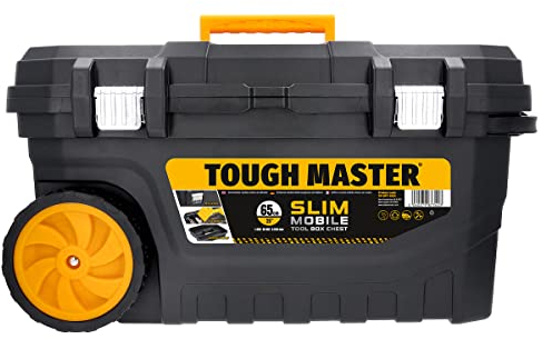 Tool Box On Wheels Heavy-Duty Large Toolbox Mobile Storage Box for Plumber, Electrician, Woodworker Convenient Storage Chest for Household DIY Items TOUGH MASTER