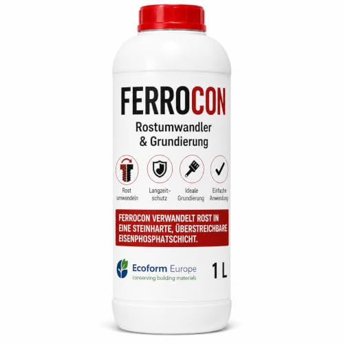 Ecoform Ferrocon 1 Liter (ca. 8 m²) Rostumwandler & Rostentferner – Für Eisen, Stahl und Kupfer – Reinigt Rost, Flugrost und Kupferkorrosion
