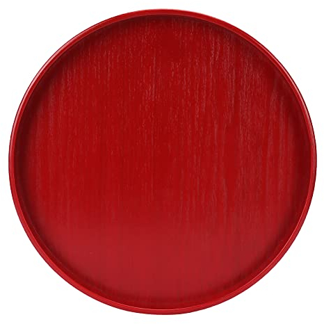 Plateau de Service Rond en Bois Rouge Antidérapant, pour Petit-Déjeuner, Fruits, Gâteau, Pain, Usage Domestique, Décoration de Cuisine, Assiette Ménagère, Diamètre 24cm