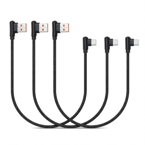 Kurz USB auf USB C Kabel 30cm, 3 Stück Winkel USB A auf USB C Ladekabel Rechtwinklig Nylon Geflochtenes Schnellladekabel Tragbares Typ C Kabel für Android Samsung Galaxy S25 S24 S10 Huawei P30