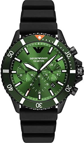 Emporio Armani Montre pour hommes, mouvement chronographe à quartz et boîtier de 43mm avec bracelet en silicone