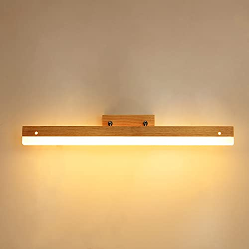 EGSO Aplique espejo baño 60cm 9W 720LM, luz espejo baño led Rotación de 180° Luz blanca cálida de 3000 K IP44 Impermeable, lampara espejo baño Aplique pared interior Madera (luz espejo baño)