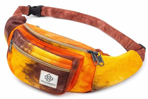 Freakmandu Sac Banane Unisexe en Chanvre – Fanny Packs, Sac Banane pour bandoulière, Sacs de Hanche Faits à la Main pour la randonnée, la Course, Le Jogging, Hommes et Femmes, Voyage Automne