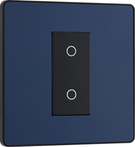 BG Electrical Secondary/Slave Single Touch Dimmer Light Switch, 2 Way, Screwless Front Plate, Evolve, Matt Blue, PCDDBTDS1B