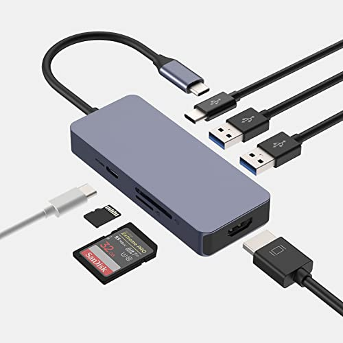 HUB USB C pour MacBook M1, OBERSTER Multipuerto 7 en 1 Adaptador USB C a HDMI Adaptador USB C Dongle HUB avec 4K HDMI, 2 USB 3.0, USB C 3.0, SD/TF, 100W PD Compatible avec Windows et macOS