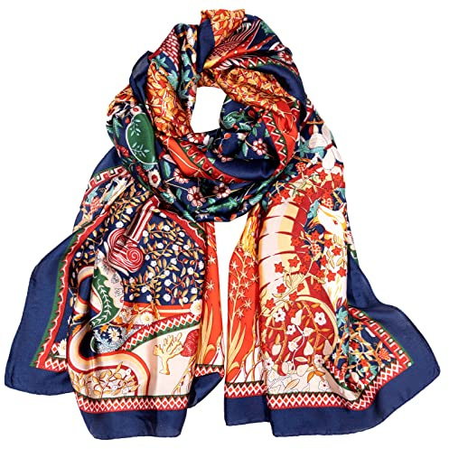 Bestshe Silk Feeling Long Scarf Fashion Floral Large Scarf Satin Shawl Wraps for Women with Gift Packed