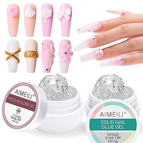 AIMEILI Fester Nagelkleber Festes Aufbaugel Für Gelnägel Set Solid Nail Glue Gel Nail Extension Gel Nail Builder Set