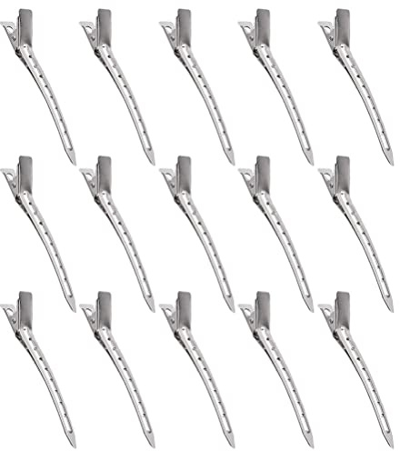 KINDOYO 3,5 tum Änder Bill Hårklämmor - Silver Håravsnittsklämmor Metall Alligator Lockigt Hårklipp Krocodile Hårstyling DIY Klipp med Hål