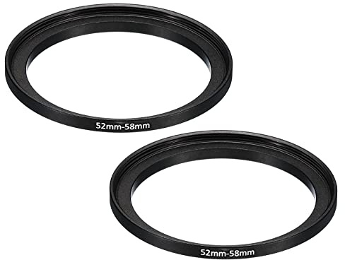 PATIKIL 52mm-58mm Metal Step Up Ring, 2 Pack Camera Lens Filter Adapter Ring Aluminum Filter Adapter Ring for Camera Lenses Hood, Black