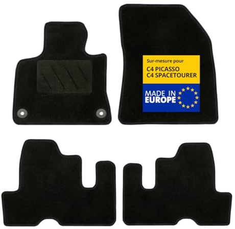 DBS – Tapis de Voiture - sur Mesure pour Citroën C4 Picasso (02/2013-03/2018) – Antidérapants avec Clips de Fixation – 4 Tapis Auto Avant/arrière – Moquette Noire