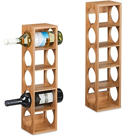 Relaxdays Weinregal für 5 Flaschen, 2er Set, Weinständer Bambus, HBT: 53 x 14 x 12 cm, Weinhalter stehend, Küche, Natur