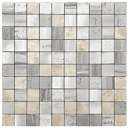 BeNice Piastrelle adesive da parete in metallo per paraschizzi da cucina, stacca e attacca, piastrelle in metallo (10 pezzi, grigio rustico)