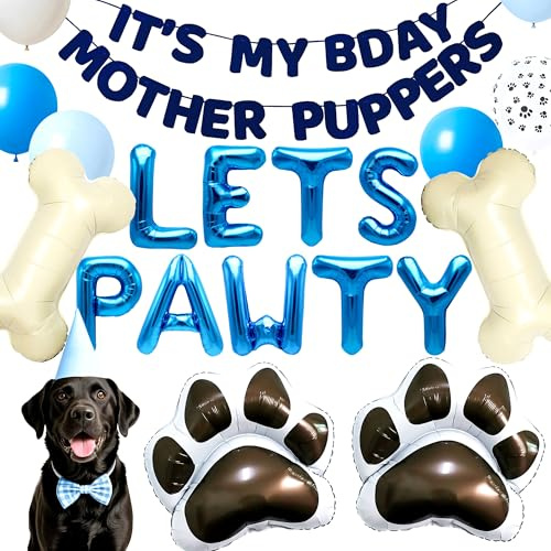 JeVenis Hund Geburtstag Party Ballon Girlande Kit Welpen Party Dekorationen Lets Pawty Supplies Puppy Birthday Blue Dog Dekorationen