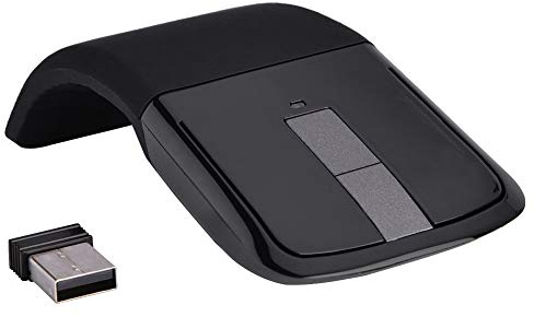 Sluffs Souris sans Fil avec Mini Souris Pliable USB, Souris Plate, 2,4 GHz Pliable sans Fil Arc Tactile Souris Souris Récepteur USB pour PC Portable TV(Noir)