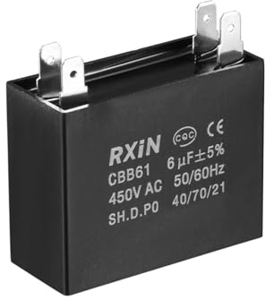 Recogwood Ceiling Fan Capacitor, CBB61 6UF 450V AC Starting Run Capacitor Generator, Double Insert Metalized Polypropylene Film Capacitors for Water Pump Motor Generator