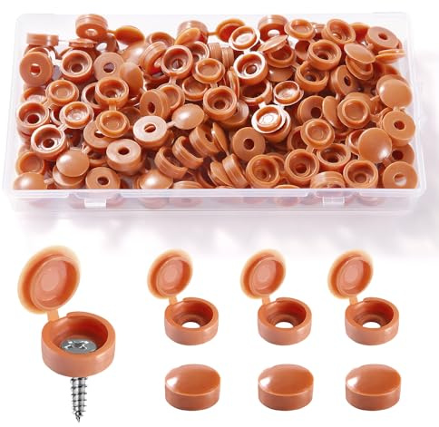 YIXISI 90 PCS Plastic Hinged Screw Cover Caps, Fold Screw Snap Covers Washer Flip Tops for Number 6/8 Screws, for Furniture, Cabinet, Cupboard, Shelf, Brown