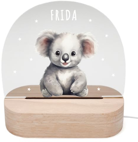 DEL MÀ Unique & Personal Personalisiertes Koala Nachtlicht Kinder & Babys Babyzimmer Deko Kinderzimmer Nachtlampe Mädchen Jungen Kinderlampe Inkl. Holzfuß