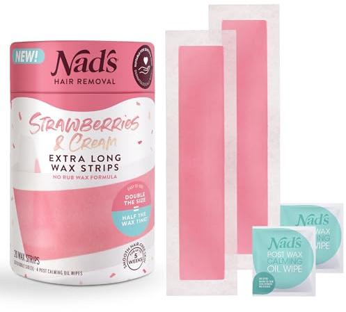 Nad's Extra Long Wax Strips, Hair Removal, Large Waxing Strips, 20 Strips