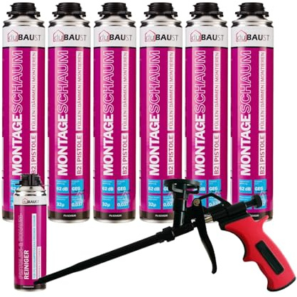 dubaust MSP24 Mousse de construction pour pistolet 750 ml Kit combiné mousse insonorisante haute isolation thermique B2 (avec nettoyant PRS24 500 ml + pistolet à mousse Business 6 x 750 ml)