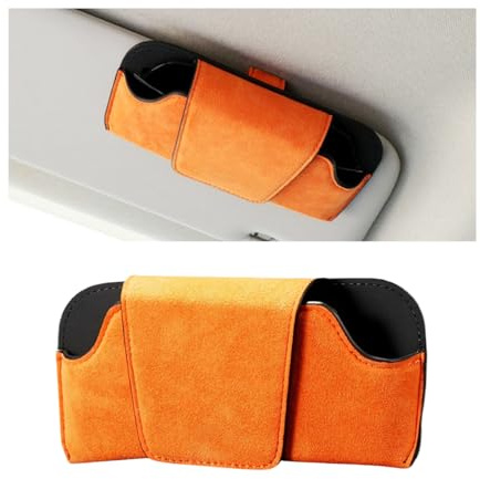 JNNJ Magnetischer Visier-Sonnenbrillenhalter, Leder Brillenetui Mit Clips Für Auto Visier, Auto-Sonnenbrillen-Schutz-Organizer Für Autos SUV Und Lastwagen(Orange)