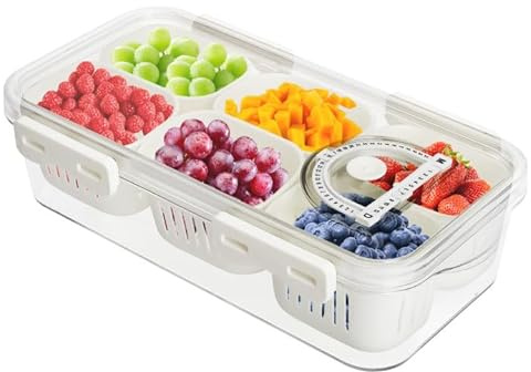 Les-Theresa Storage Containers for Fridge With Handles - Divided Serving Tray With Lid for Fresh Fruit, Vegetable Storage (6)