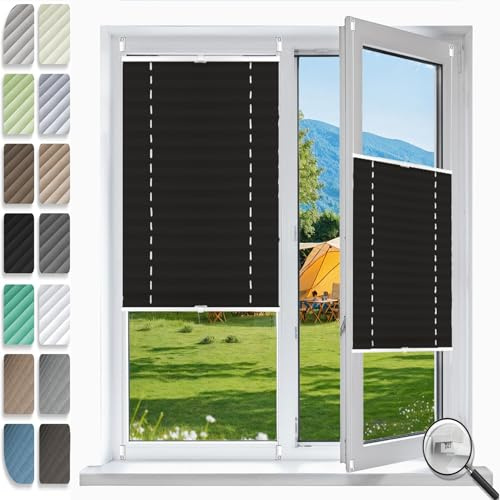 No Drill Blinds Temporary Window Blinds 100 x 145 cm (W x H), Easy to Install No Tools Needed Quick Fix, Pleated Blinds Folding Blind, Temporary Door Blinds, for Window Door, Black