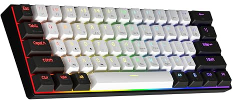 NEWMEN GM610 Wireless Mechanical Keyboard,60% Gaming keyboard Red Switch | Gaming Mechanical Keyboards,60%,USB-C,Wired/Bluetooth/2.4Ghz,RGB Backlit,Compact,Hot Swappable,Anti-Ghosting,White/Black