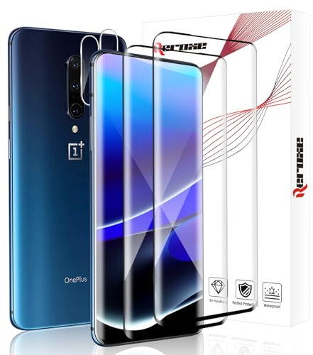 REROXE Protector de pantalla para OnePlus 7 Pro 5G – 2 + 2 unidades de cristal blindado con protección de cámara, cobertura completa 3D, protector de pantalla antiburbujas, Precise Fit HD