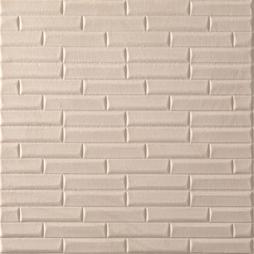 3D Wandpaneele Selbstklebend, 70 x 280CM Selbstklebende Wandfliesen, Plüschköper Ziegelsteinmuster, Wasserdicht und Stoßfest, Geeignet für Küche, Schlafzimmer, Wohnzimmer (Beige)