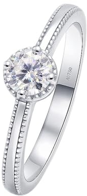 Wycian Verlobungsring Platin, Verlobungsringe Silber 14K Weißgold Moissanit 0.4CT Weiß Runde Form 4 Prong Größe 57 (18.1) für Damen Vatertag