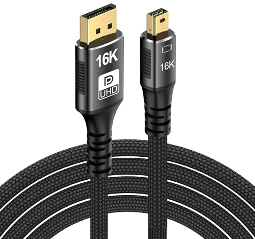 Câble Mini DisplayPort to DisplayPort 2.1, DP 16K, transmission bidirectionnelle DP vers Mini DP,16K@60Hz,8K@120Hz, 4K@240Hz G-Sync FreeSync Thunderbolt 2 pour MacBook (Mi Dp to DP2.1 16K-2M)