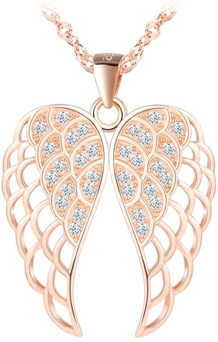 MOOFUN Colgante de alas de ángel, cadena para mujer y niña con circonita, plata 925, cadena para mujeres, mamá, esposa, novia, alas de esqueleto, collar de bisutería, cumpleaños, día de San Valentín