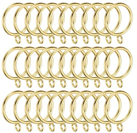 PATIKIL 30 Stück Metall-Gardinenringe für Gardinenstangen Hoop Pins, 32 mm Innendurchmesser Gardinenstangenringe mit Ösen, Goldton